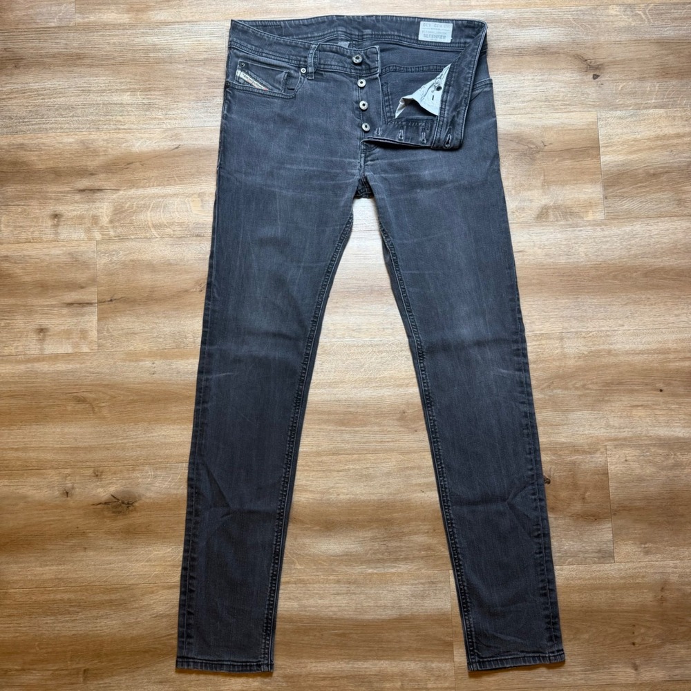 Diesel Sleenker Jeans Mens 32x32 Black Faded Slim Skinny Stretch Wash 0886Z
